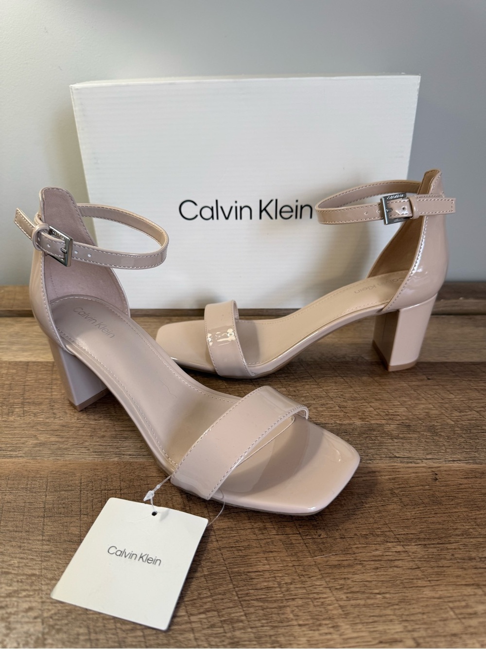 Calvin Klein Women's Nude Patent Block Heel Sandal